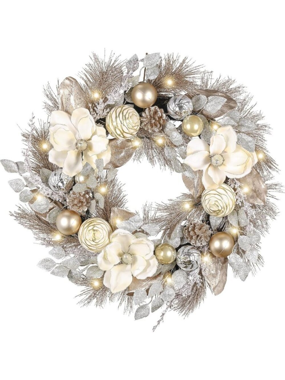 24" Pre-Lit Large Christmas Wreath for Front Door - Festive Holiday Decor